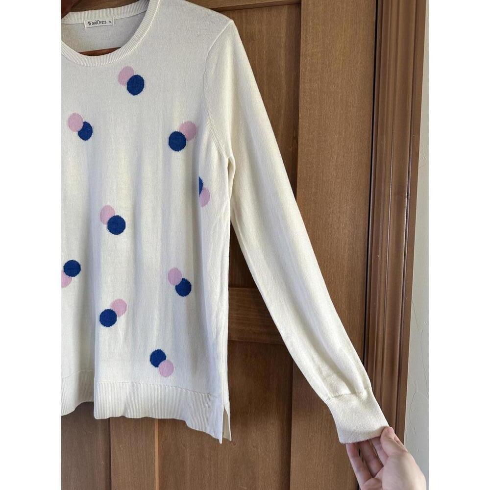 WoolOvers Organic Cotton & Wool Blend Ivory Polka Dot Crew Neck Sweater Medium - Picture 3 of 9